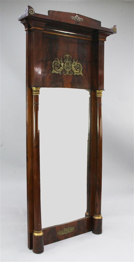 A 19th century French Empire style mahogany and ormolu mounted wall mirror, W.3ft H.6ft 6.5in.